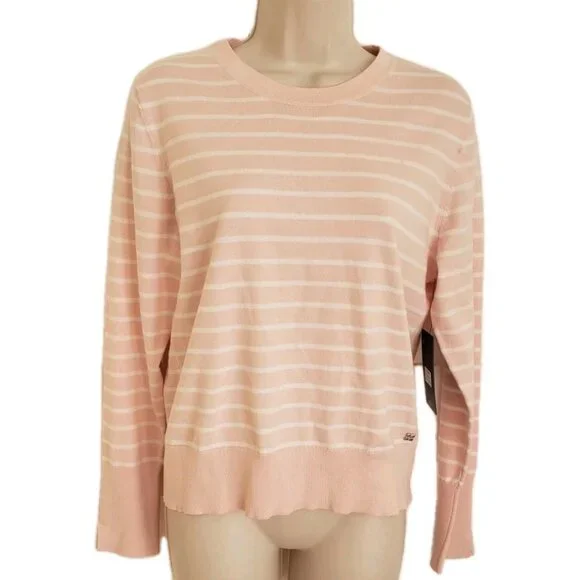 NWT BCBG STRIPED PINK IVORY SWEATER PULLOVER LARGE - Picture 2 of 8